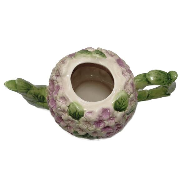 Vintage Lavender Purple Hydrangea Majolica Teapot - Picture 3 of 8